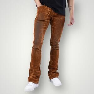 VALABASAS BROWN SUEDE STACKED FLARE JEAN sz 28 L35